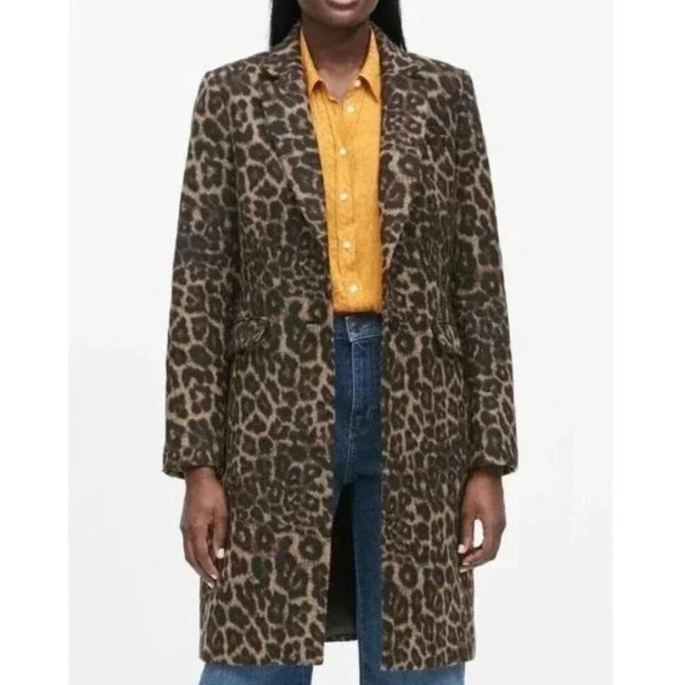 Banana Republic Leopard Print, Wool blend, Mid-length Coat, Small, EUC